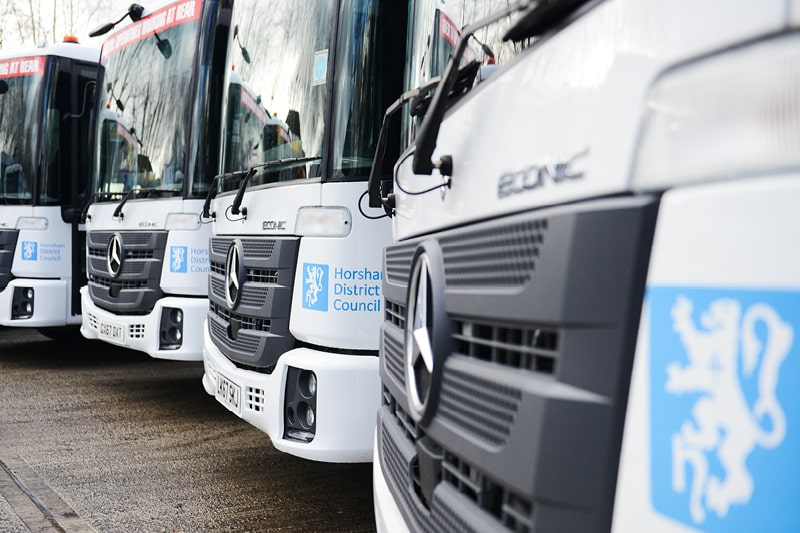 A close-up of the Waste and Recycling fleet