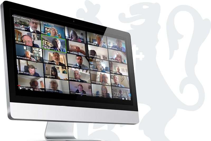 A public meeting takes place online using video-conferencing