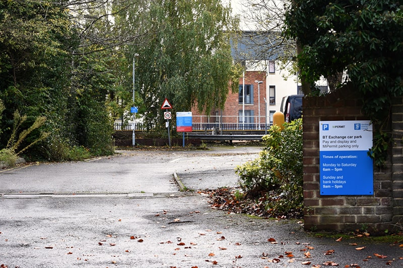 BT Exchange car park entrance on North Street Horsham