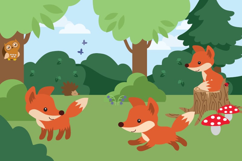 A cartoon of the design inspiration for the Foxes and forests play area