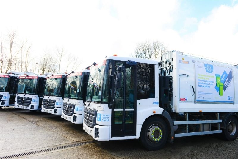 The fleet of Horsham District Council bin trucks