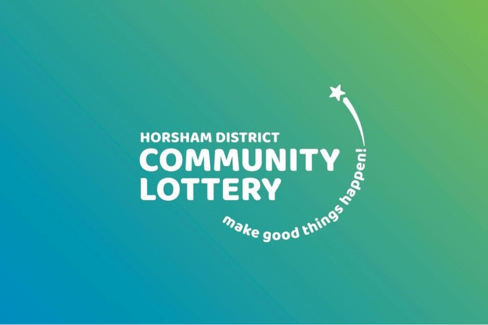 Horsham District Community Lottery logo on a green background